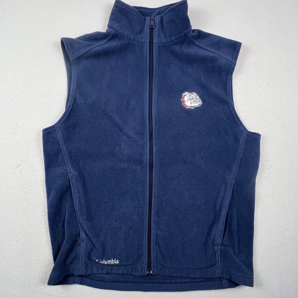 Columbia Fleece Vest Men XL Blue Bulldog Mascot Gonzaga FullZip Outdoor Gorpcore